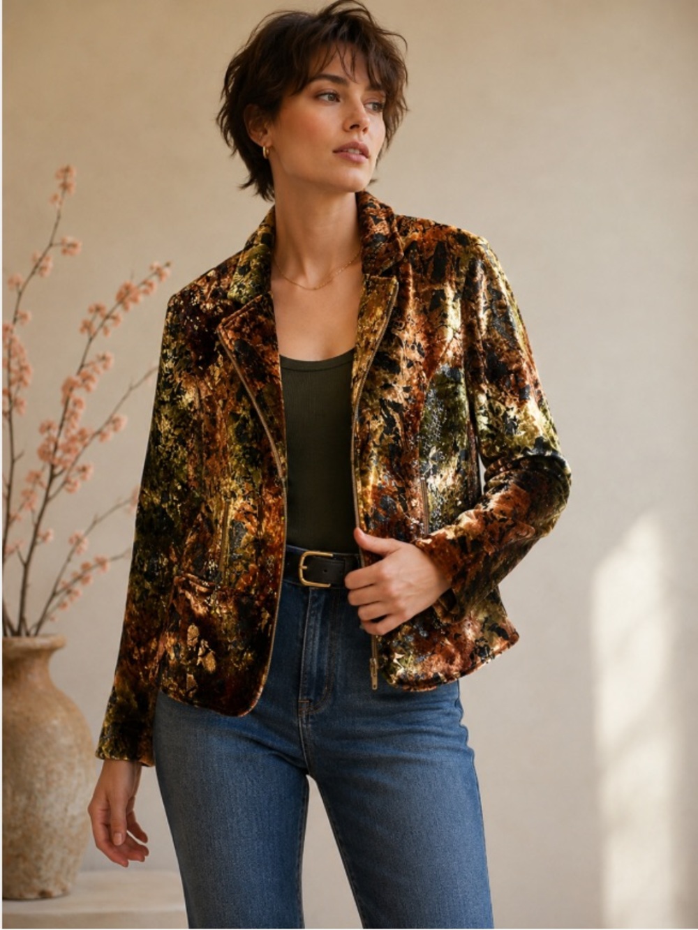 Vintage Joseph Ribkoff Crushed Velvet Blazer Made in Canada 10 Metallic Jacket